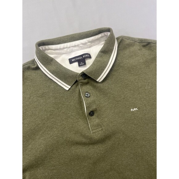 Michael Kors Polo Shirt Men's XL Green Olive White Tipped MK Logo Short Sleeve - Picture 1 of 10